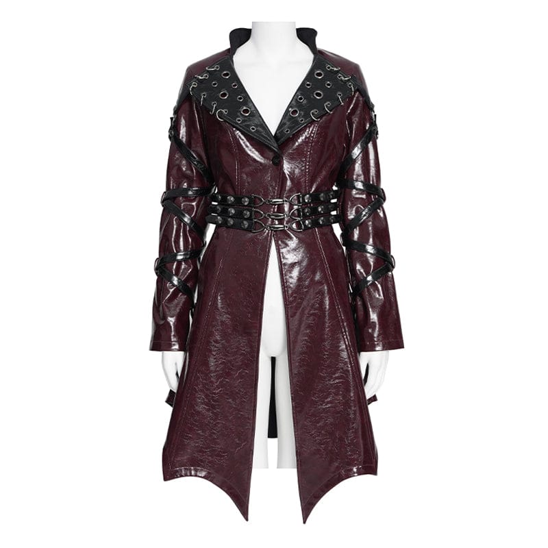 Giacca da donna con colletto rovesciato, occhielli e anelli irregolari punk, nero-rosso - immagine 7