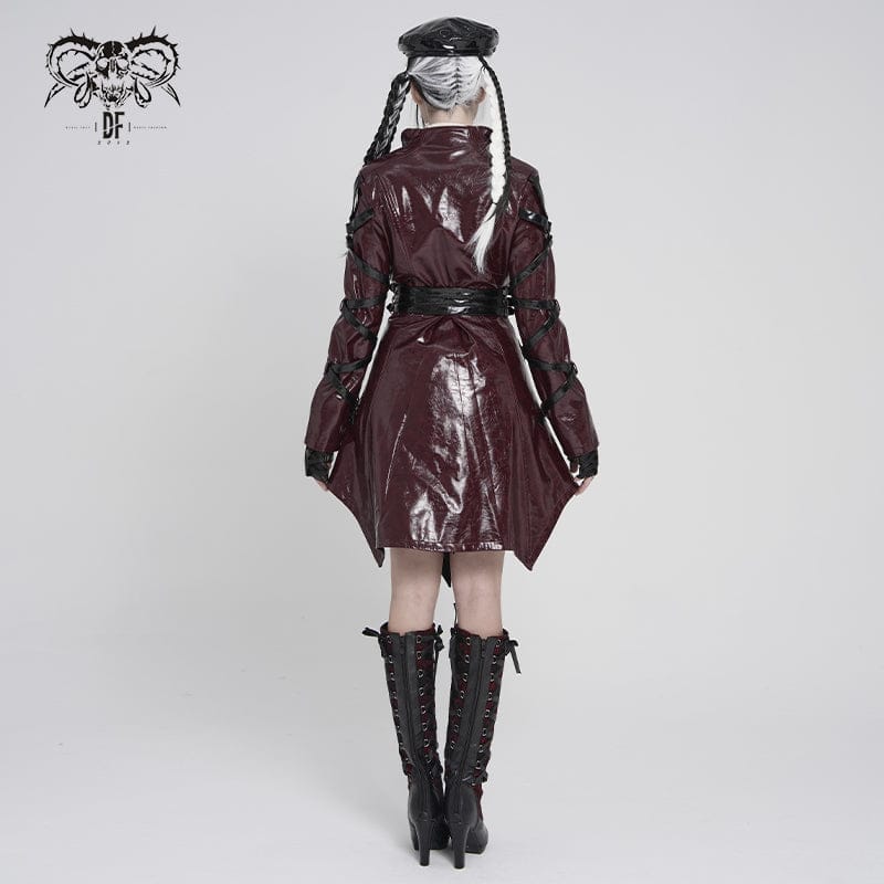 Giacca da donna con colletto rovesciato, occhielli e anelli irregolari punk, nero-rosso - immagine 6