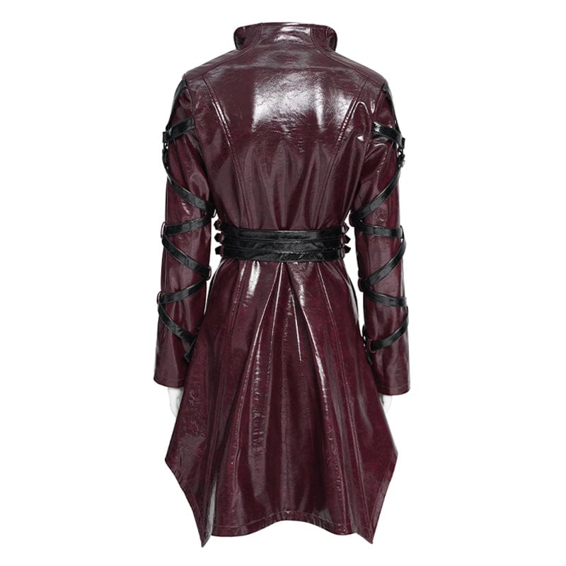 Giacca da donna con colletto rovesciato, occhielli e anelli irregolari punk, nero-rosso - immagine 9