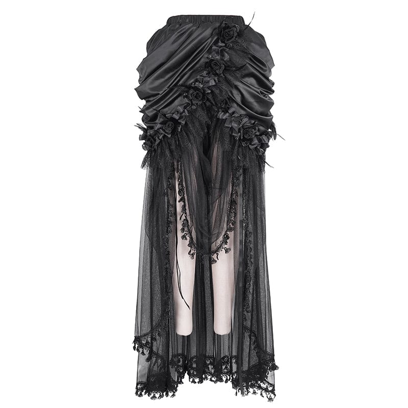 Gonna gotica da donna con giuntura in rete rosa con coulisse - immagine 8