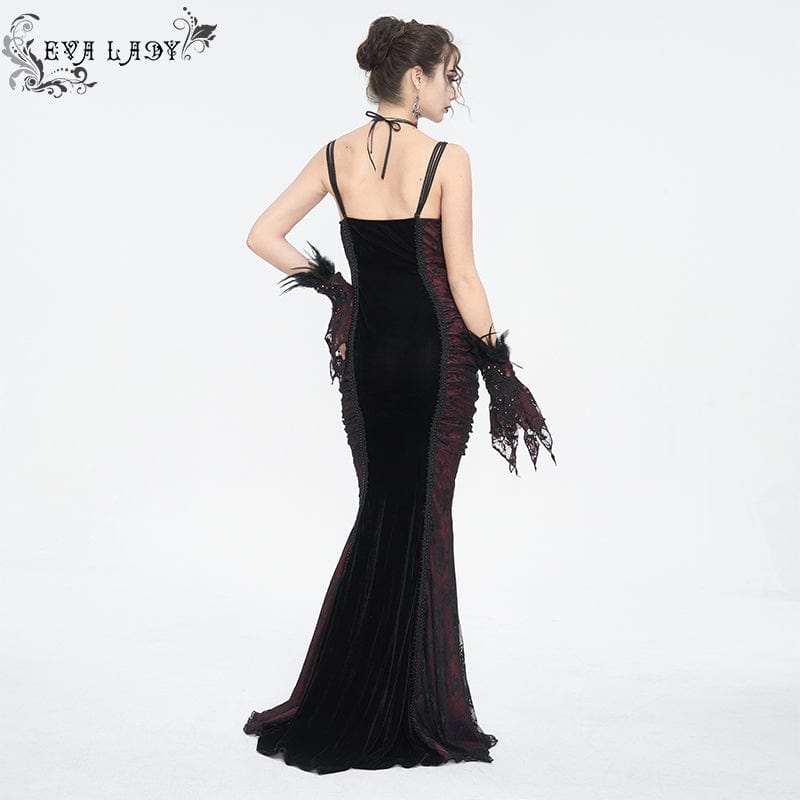 Abito da sposa a coda di pesce increspato ricamato floreale gotico da donna - immagine 6