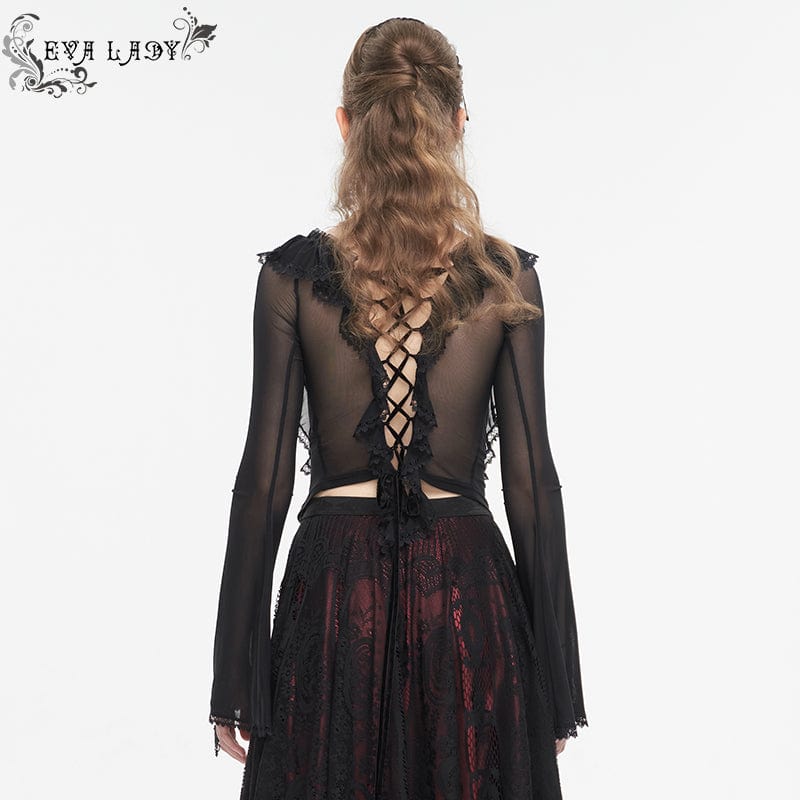 Camicia da donna in maglia arricciata con lacci gotici - immagine 6