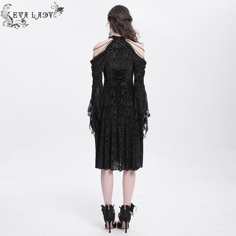 Abito da festa in velluto con coulisse e spalle scoperte in stile gotico da donna - immagine 6