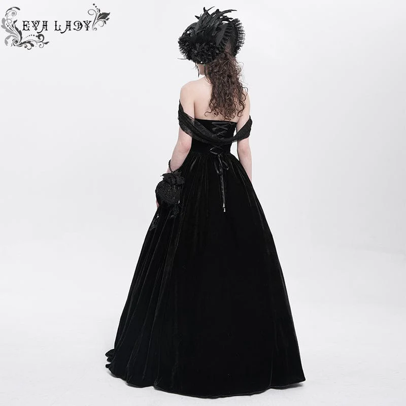 Abito da sposa in velluto con lacci e spalle scoperte in stile gotico da donna - immagine 5