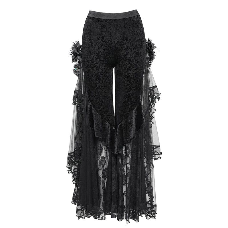 Pantaloni da donna in rete con stampa floreale gotica - immagine 8