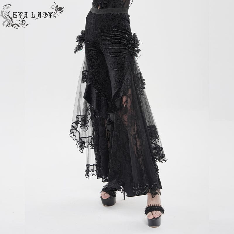 Pantaloni da donna in rete con stampa floreale gotica - immagine 4