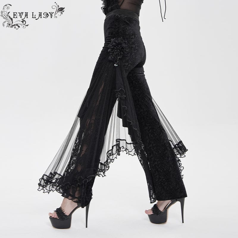 Pantaloni da donna in rete con stampa floreale gotica - immagine 3