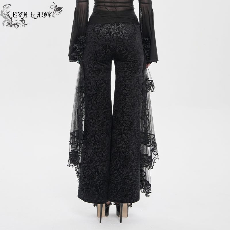 Pantaloni da donna in rete con stampa floreale gotica - immagine 5