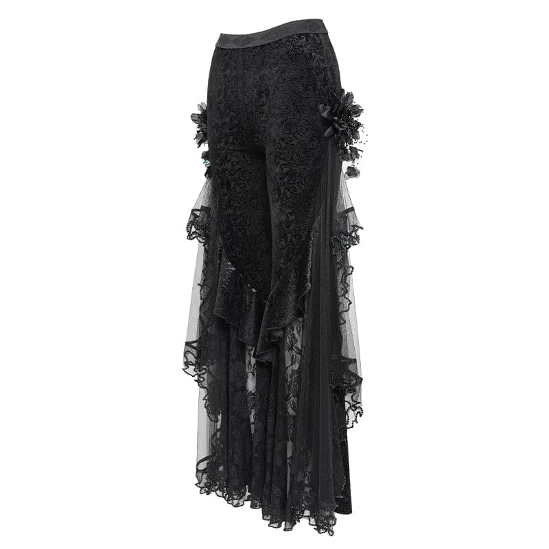 Pantaloni da donna in rete con stampa floreale gotica - immagine 9