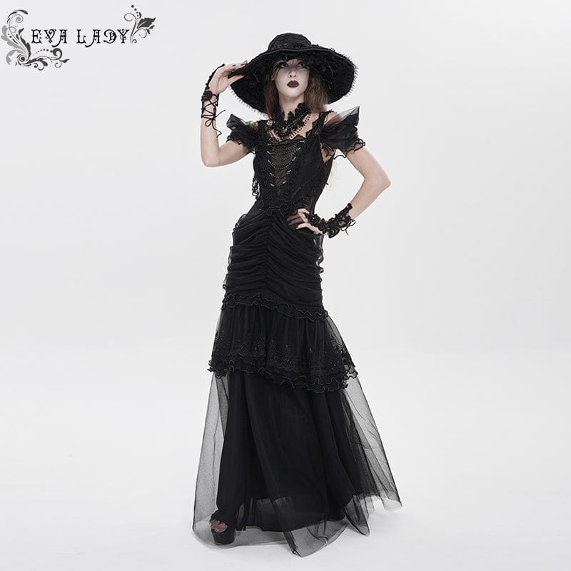 Abito da sposa da donna con spalle scoperte, arricciato e volant in stile gotico - immagine 4