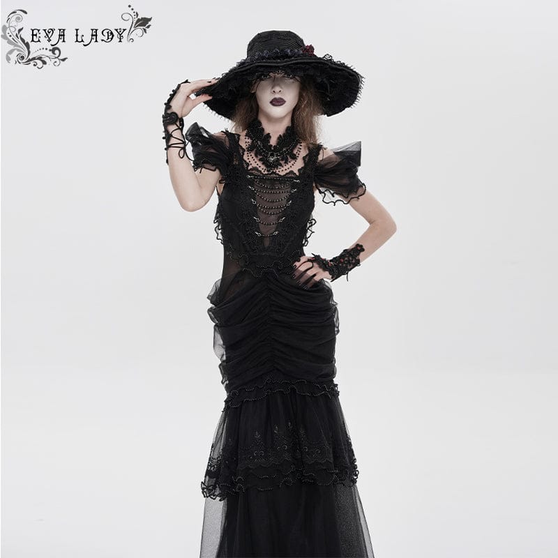 Abito da sposa da donna con spalle scoperte, arricciato e volant in stile gotico - immagine 7