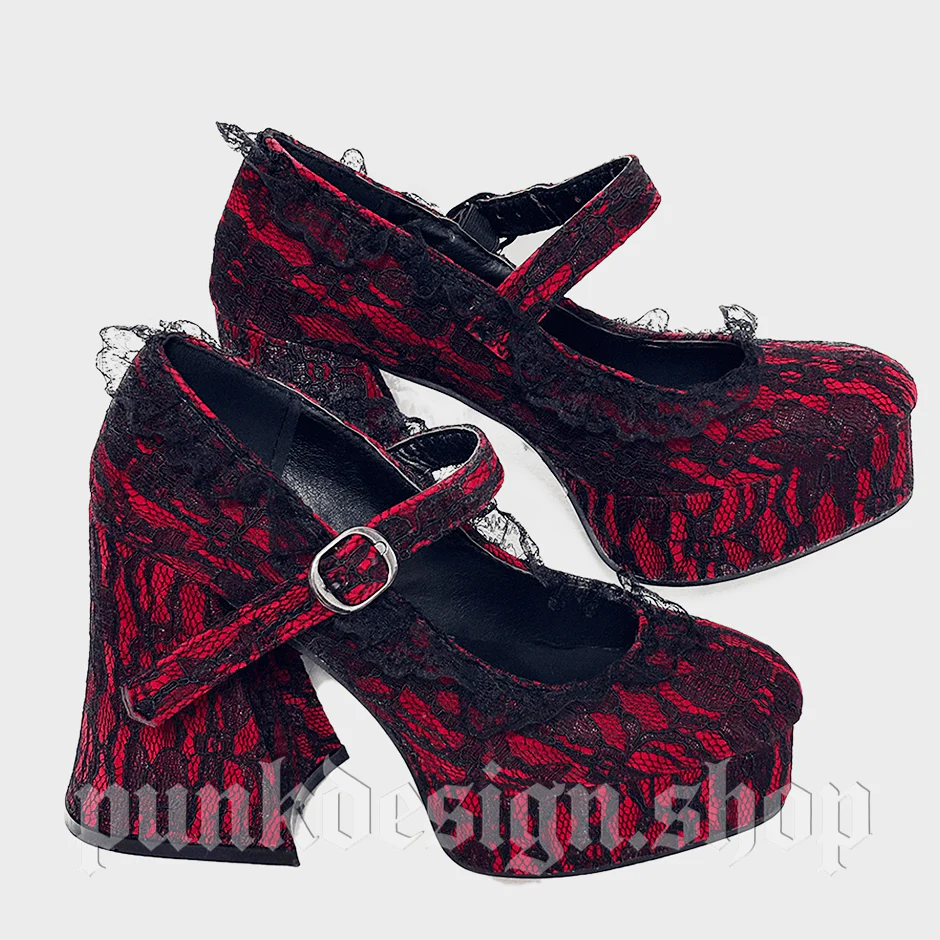 Scarpe Mary Jane da donna con fibbia in pizzo floreale gotico - immagine 7