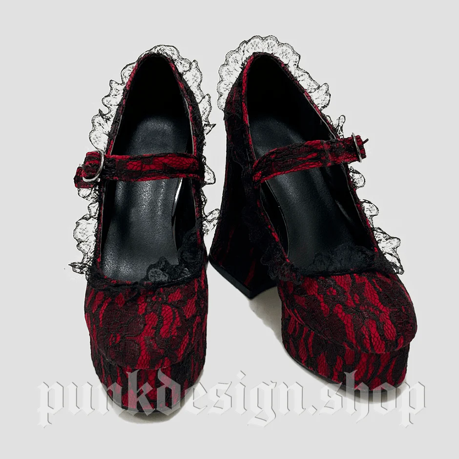 Scarpe Mary Jane da donna con fibbia in pizzo floreale gotico - immagine 6