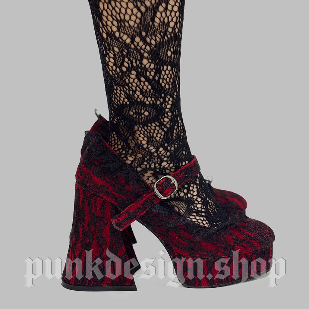 Scarpe Mary Jane da donna con fibbia in pizzo floreale gotico - immagine 2