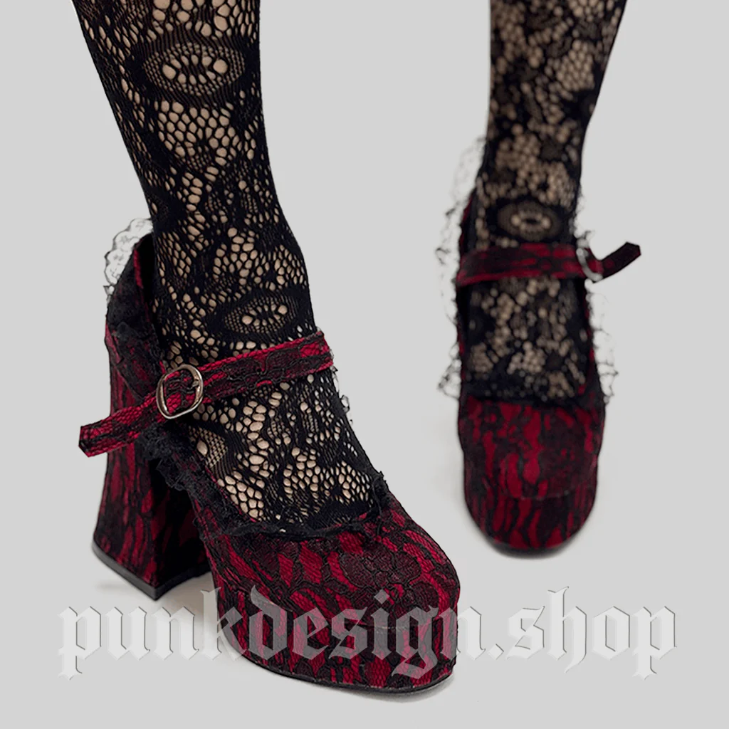 Scarpe Mary Jane da donna con fibbia in pizzo floreale gotico - immagine 4