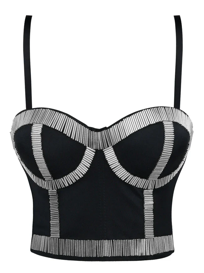 Top corto da donna punk metallizzato in stick clubwear party - immagine 2