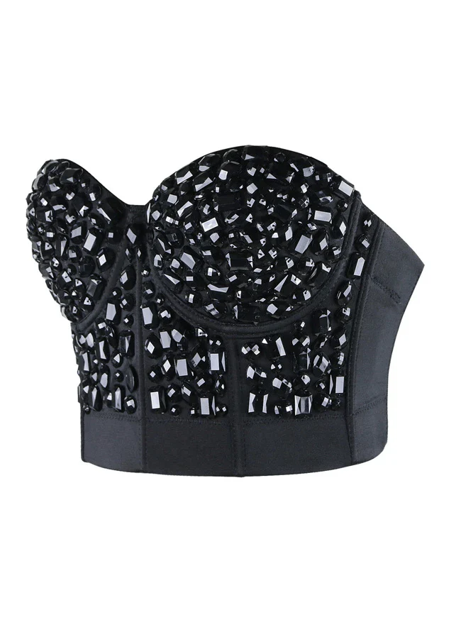 Top corto da donna con reggiseno push-up Clubwear Party con strass punk - immagine 5