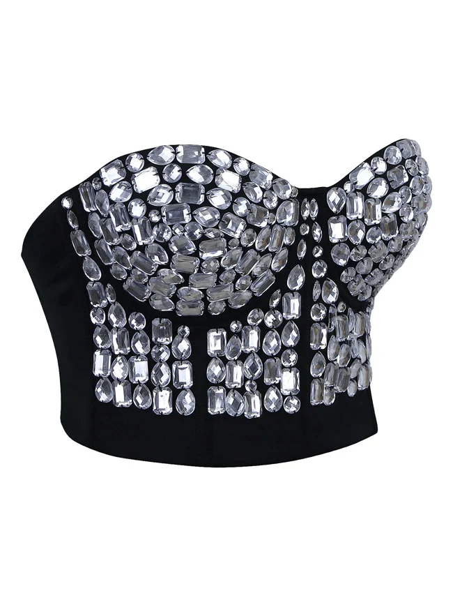 Top corto da donna con reggiseno push-up Clubwear Party con strass punk - immagine 8