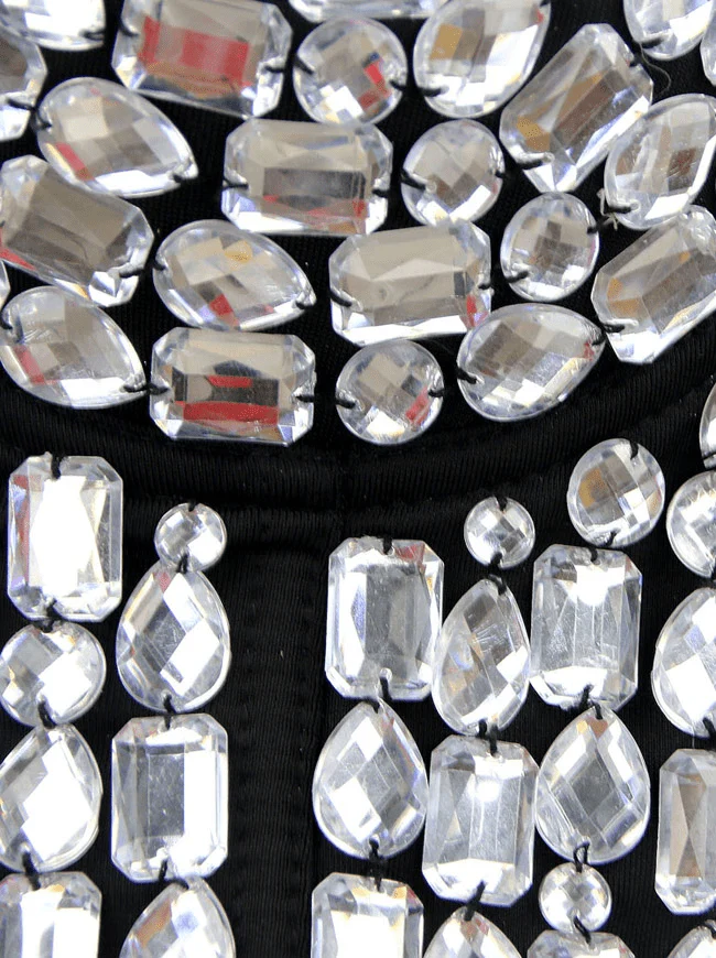 Top corto da donna con reggiseno push-up Clubwear Party con strass punk - immagine 9