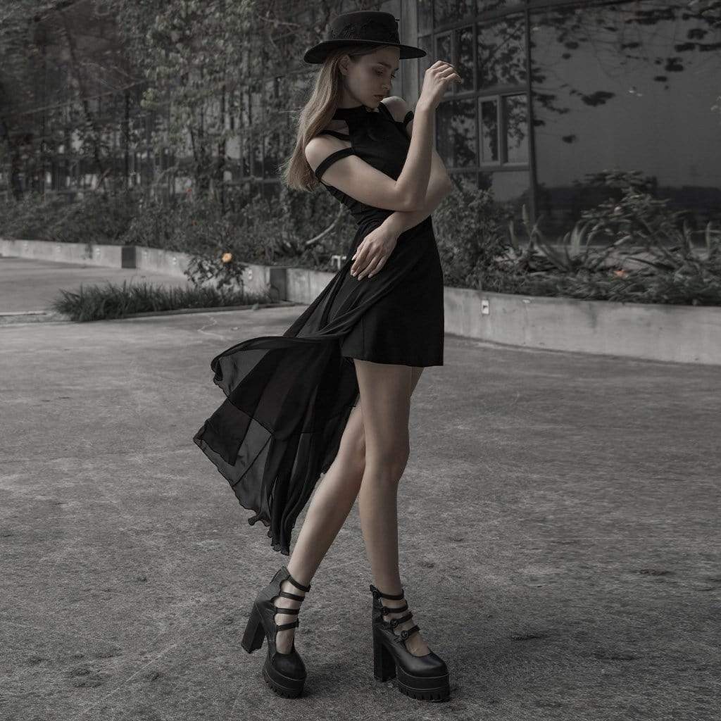 Abito a strati spalla spalla Goth Halter da donna - immagine 4