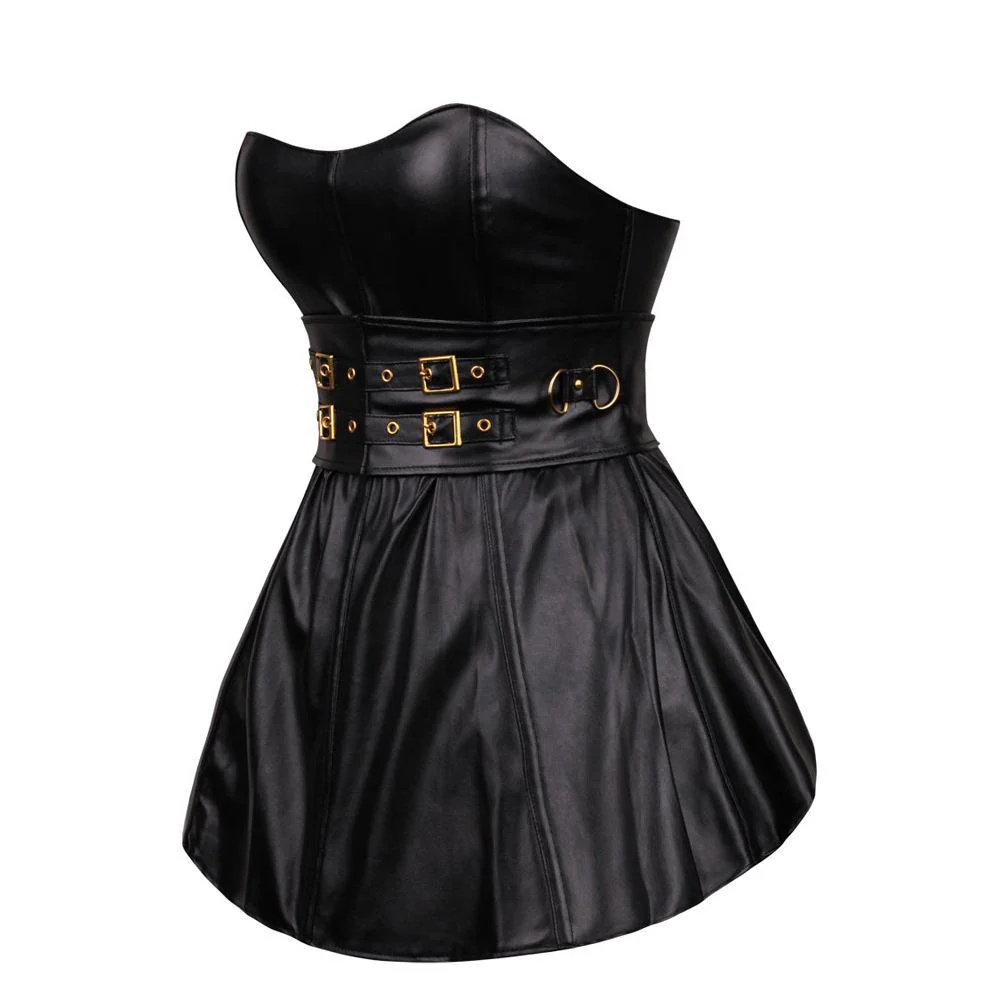 Top corsetto da donna in ecopelle doppiopetto con gonna - immagine 4