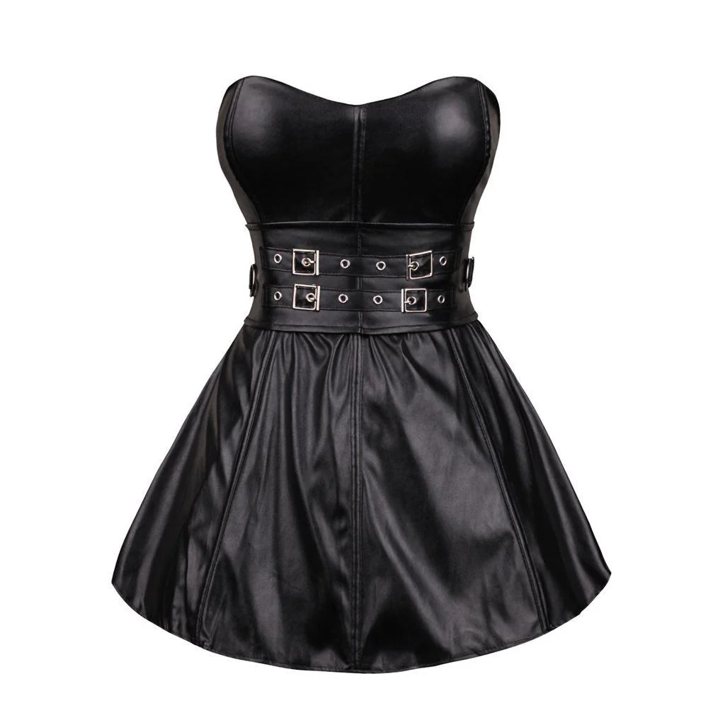 Top corsetto da donna in ecopelle doppiopetto con gonna - immagine 6