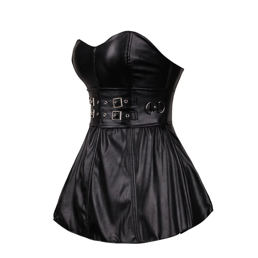 Top corsetto da donna in ecopelle doppiopetto con gonna - immagine 7