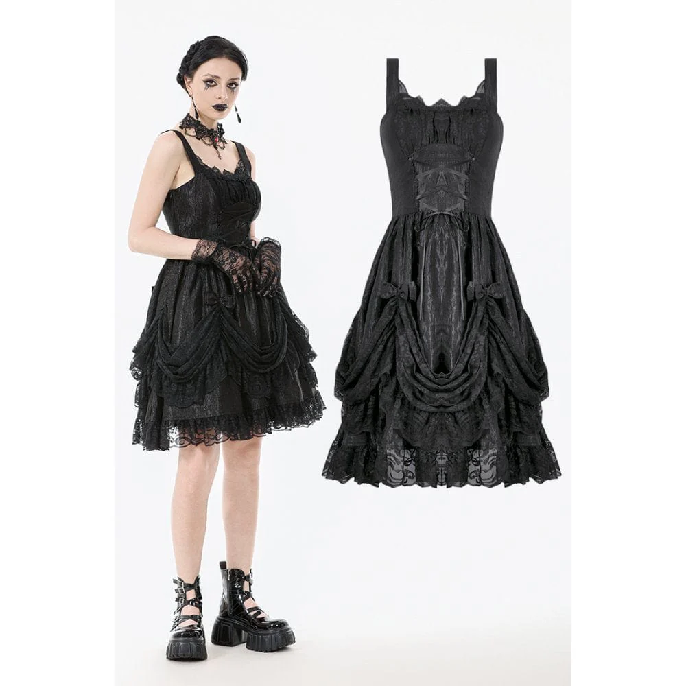 Abito da laurea da donna con arricciatura, fiocco e lacci in stile gotico - immagine 2