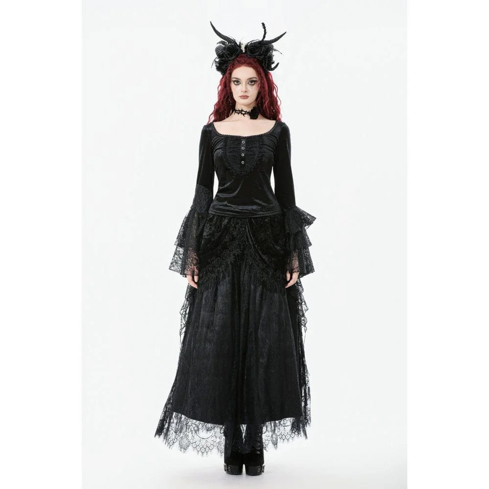 Top in velluto con maniche svasate e colletto squadrato in stile gotico da donna - immagine 6