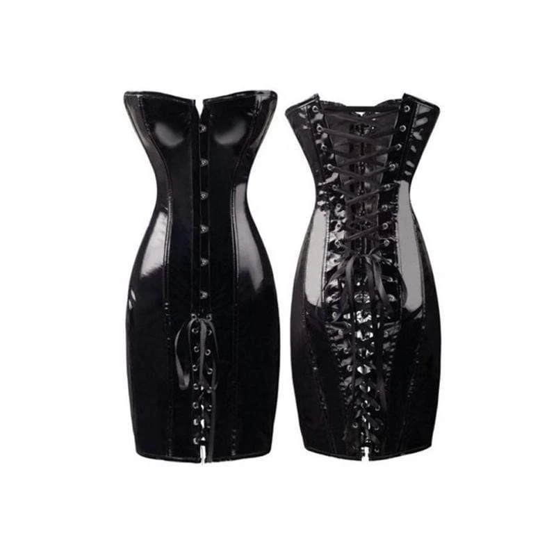 Abito da donna sexy stringato in pvc overbust corsetto stringato con perizoma - immagine 2