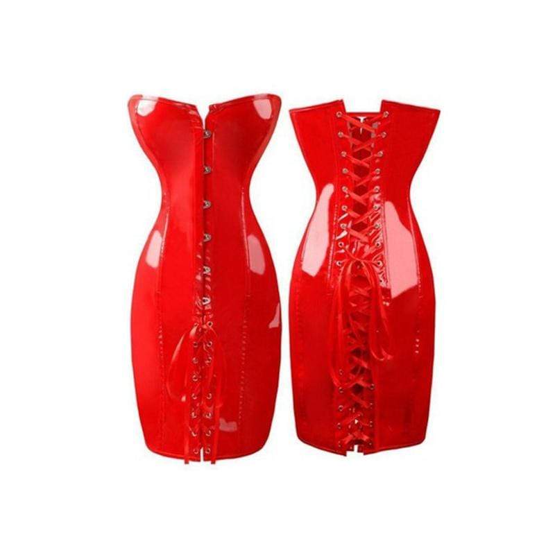 Abito da donna sexy stringato in pvc overbust corsetto stringato con perizoma - immagine 3