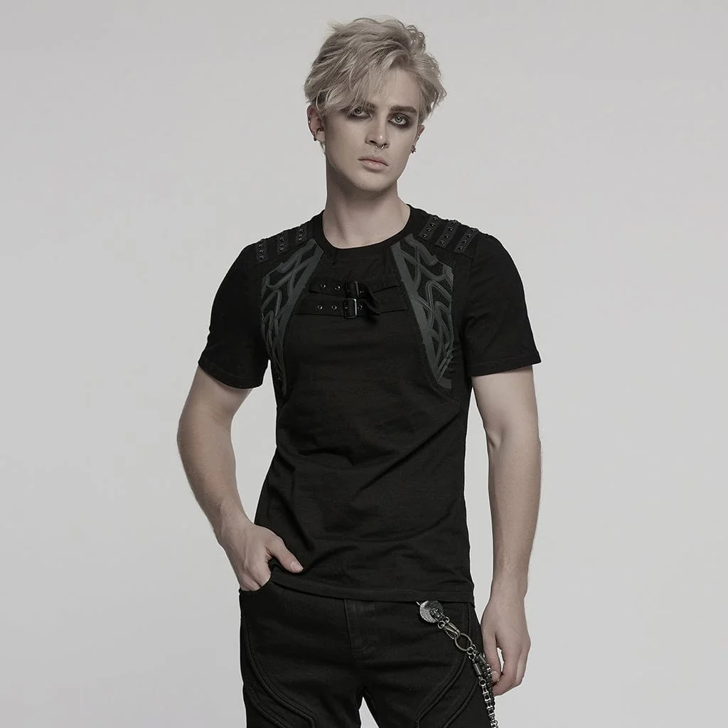 Maglietta da uomo con cinturino con fibbia borchiata cyberpunk - immagine 3