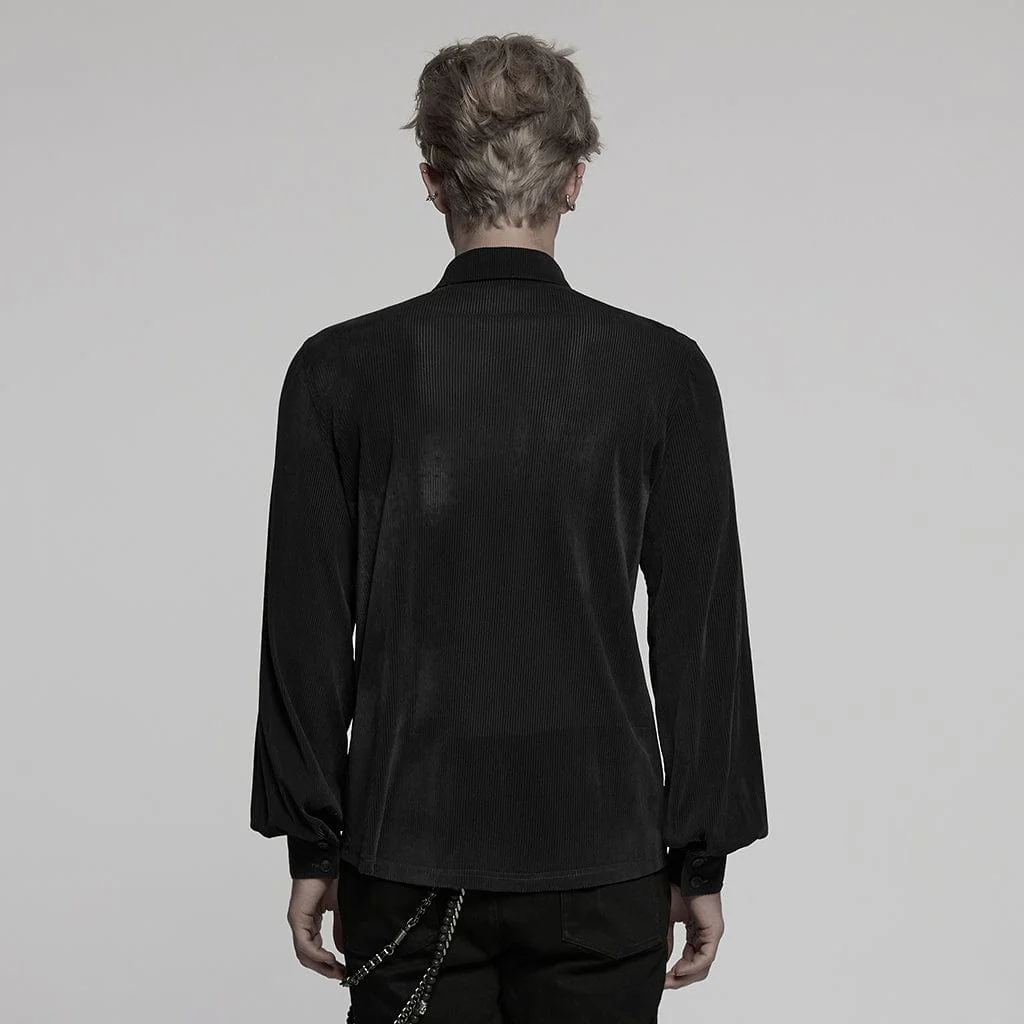 Camicia da uomo in stile gotico a doppio petto con maniche a sbuffo, nera - immagine 4