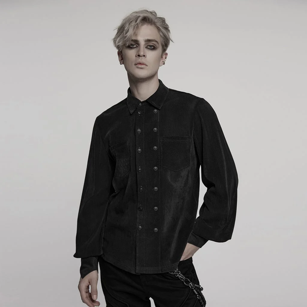 Camicia da uomo in stile gotico a doppio petto con maniche a sbuffo, nera - immagine 2