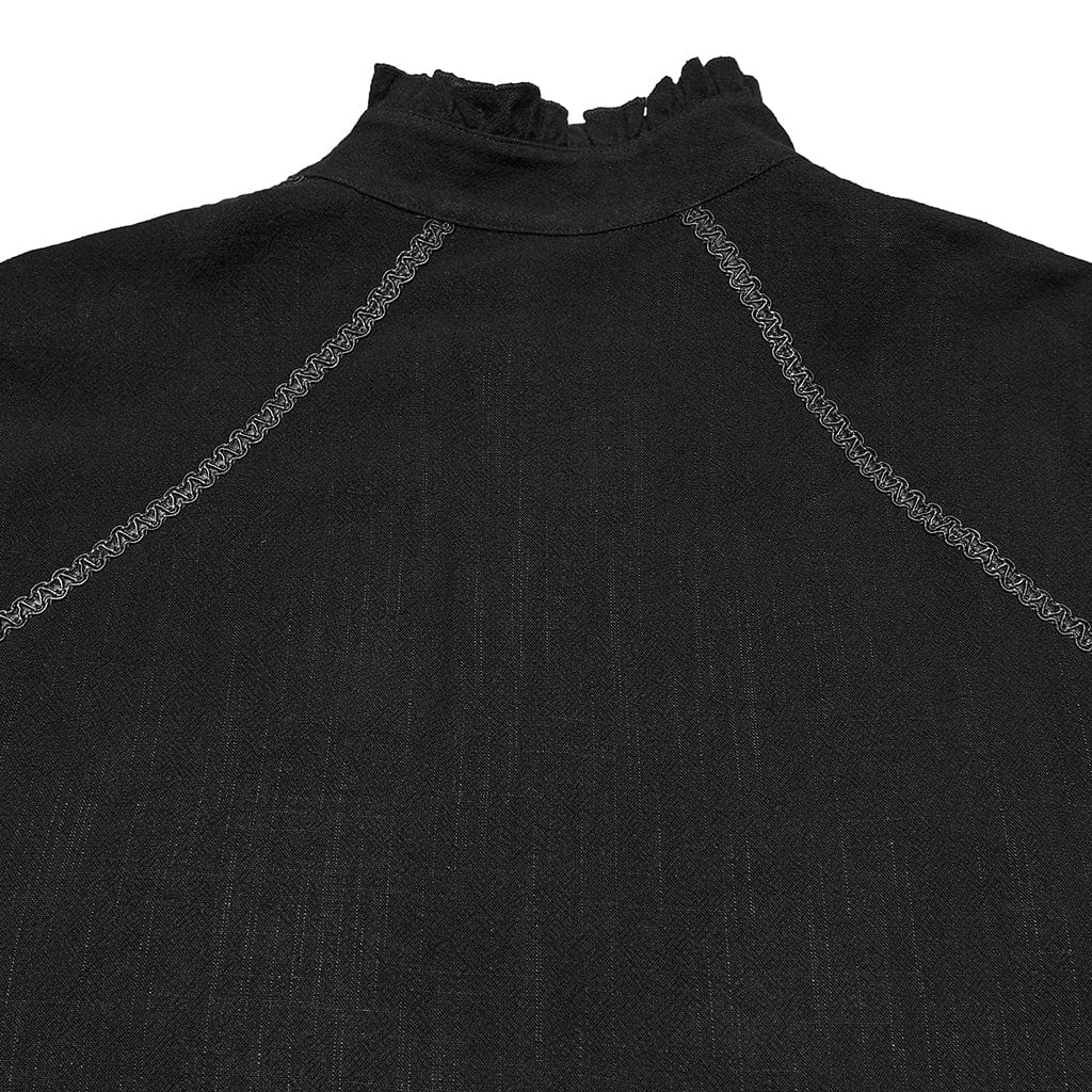 Camicia da uomo con colletto rialzato, maniche a lanterna, decalcomania floreale gotica, nera - immagine 9