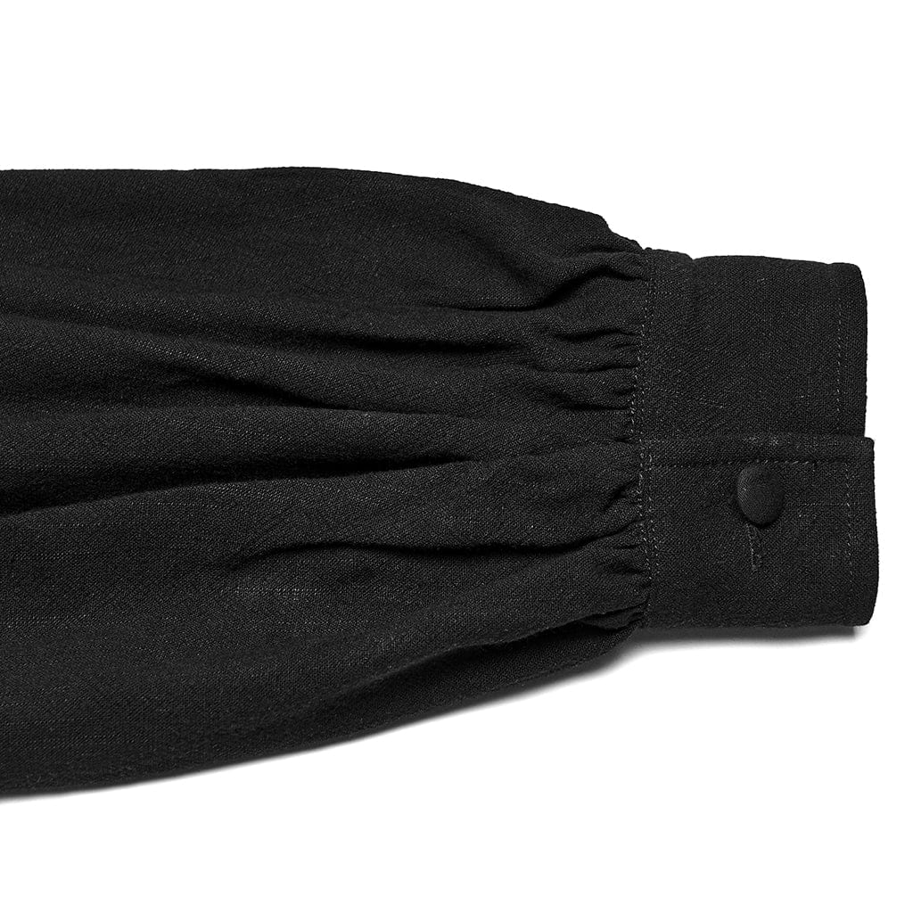 Camicia da uomo con colletto rialzato, maniche a lanterna, decalcomania floreale gotica, nera - immagine 8