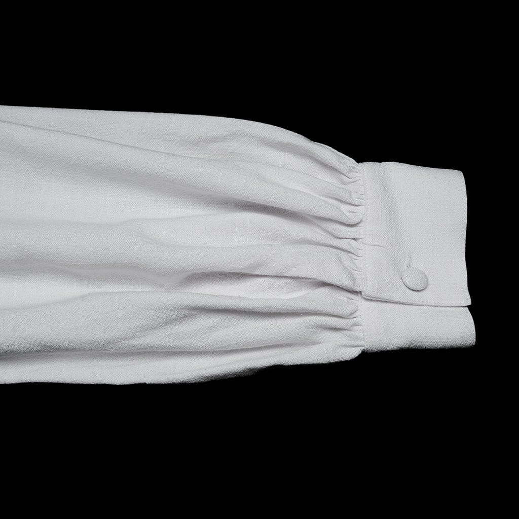 Camicia da uomo con colletto rialzato, maniche a lanterna, decalcomania floreale gotica, bianca - immagine 9