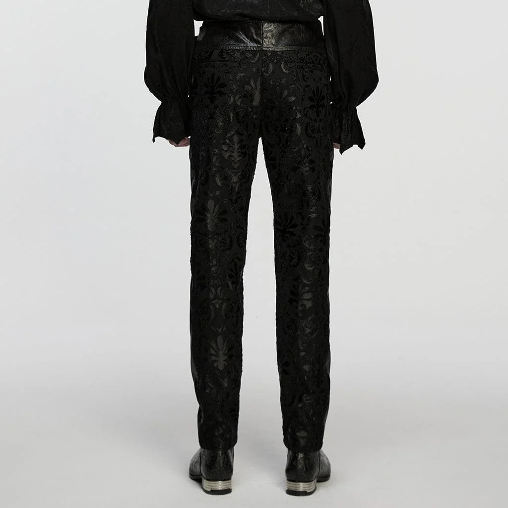 Pantaloni da uomo con cinturino con fibbia ricamato floreale in stile gotico - immagine 4