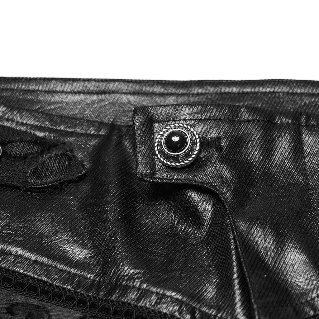 Pantaloni da uomo con cinturino con fibbia ricamato floreale in stile gotico - immagine 8