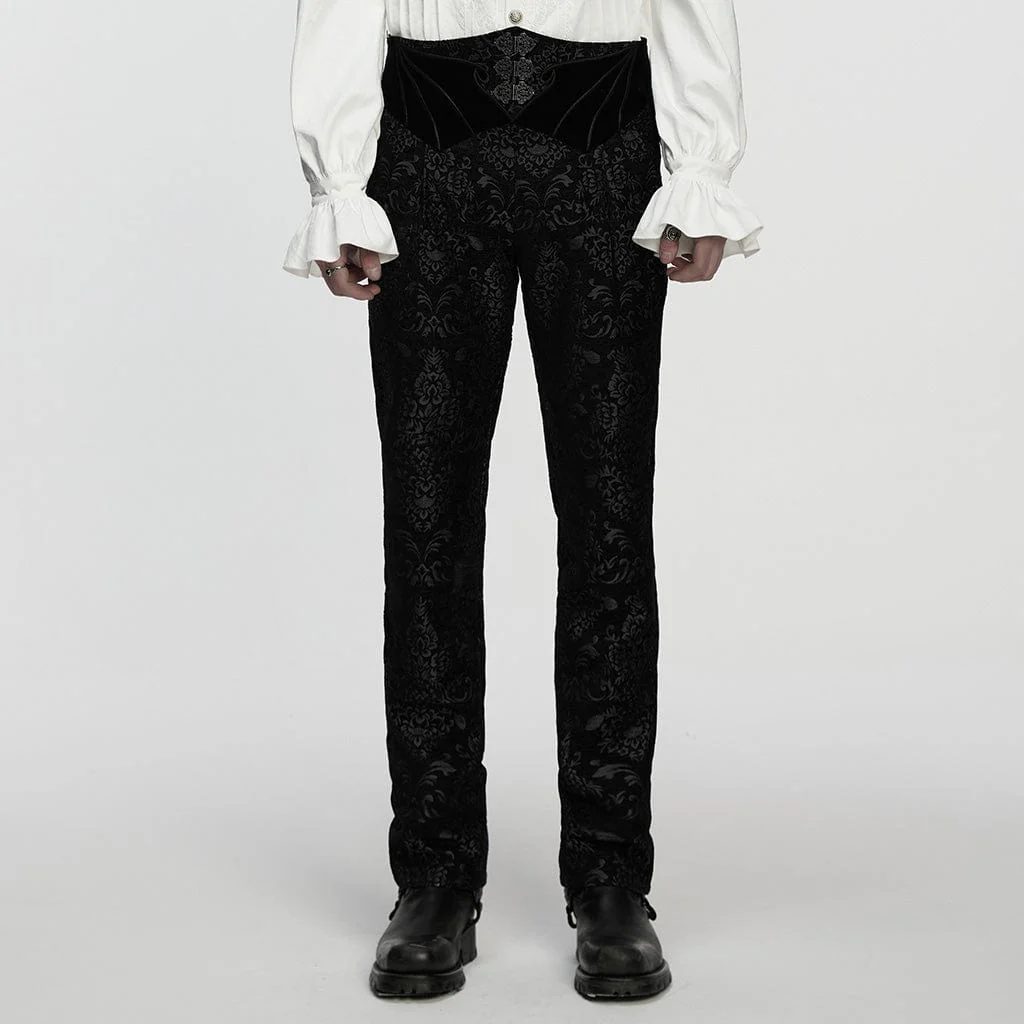 Pantaloni da uomo in jacquard floreale gotico neri - immagine 2