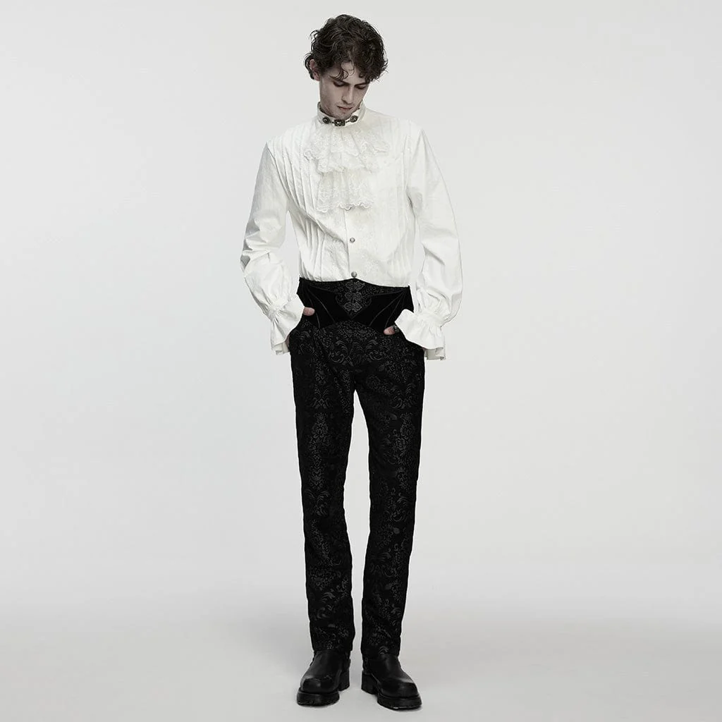 Pantaloni da uomo in jacquard floreale gotico neri - immagine 5