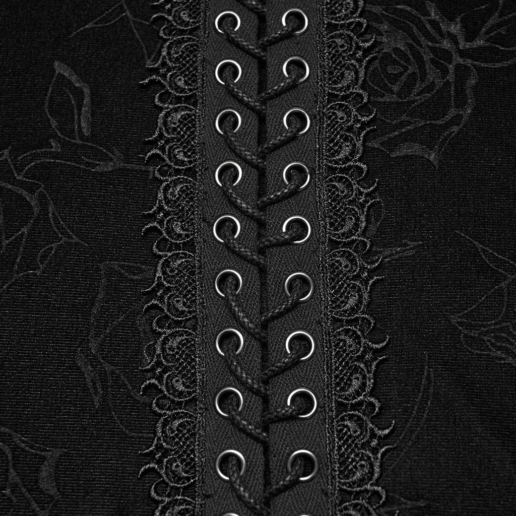 Top con lacci gotici da uomo con stampa rosa in rilievo, nero - immagine 7