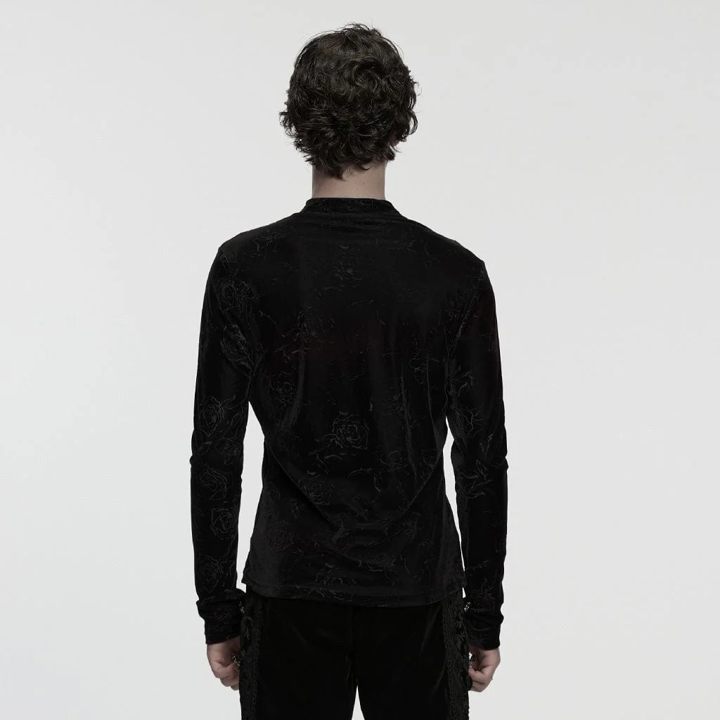 Top con lacci gotici da uomo con stampa rosa in rilievo, nero - immagine 4