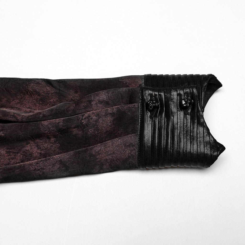 Camicia da uomo in stile gotico con colletto rialzato e volant, rossa - immagine 7