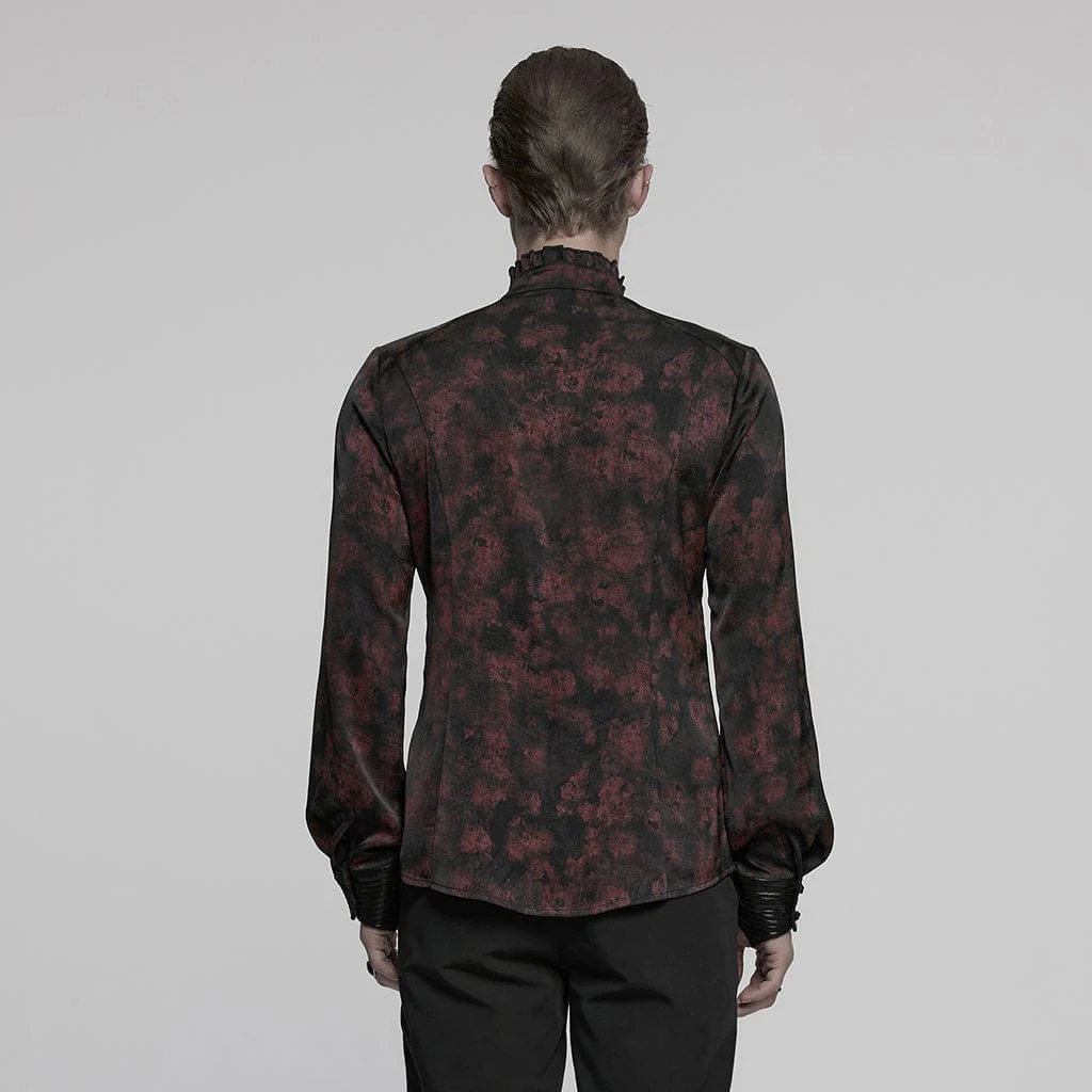 Camicia da uomo in stile gotico con colletto rialzato e volant, rossa - immagine 4