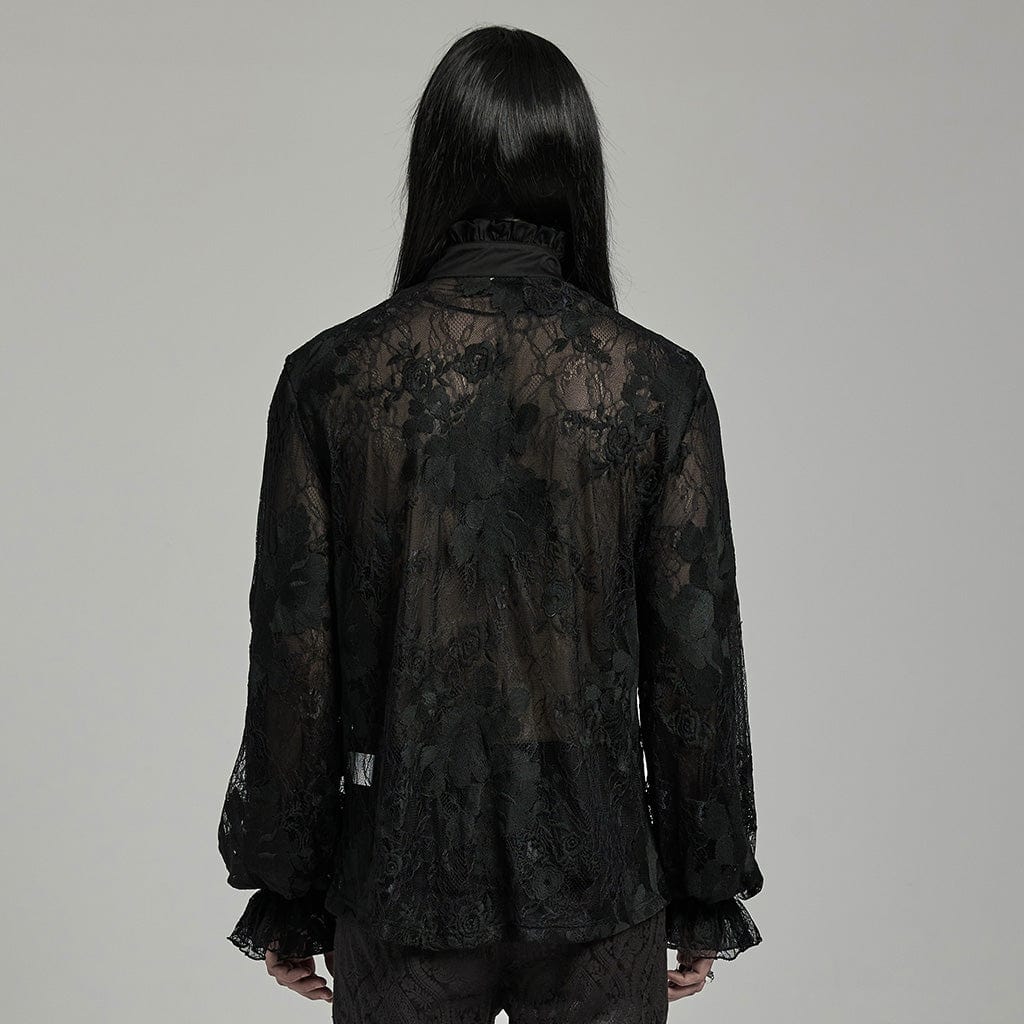 Camicia da uomo in pizzo arricciato con colletto rialzato gotico - immagine 4