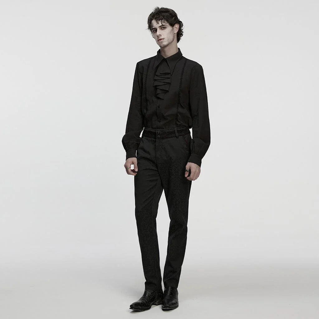 Camicia da uomo in stile gotico con colletto rovesciato e maniche a sbuffo e cravatta staccabile, nera - immagine 5