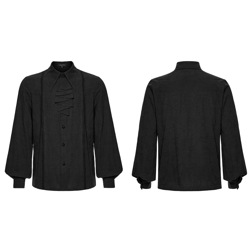 Camicia da uomo in stile gotico con colletto rovesciato e maniche a sbuffo e cravatta staccabile, nera - immagine 6