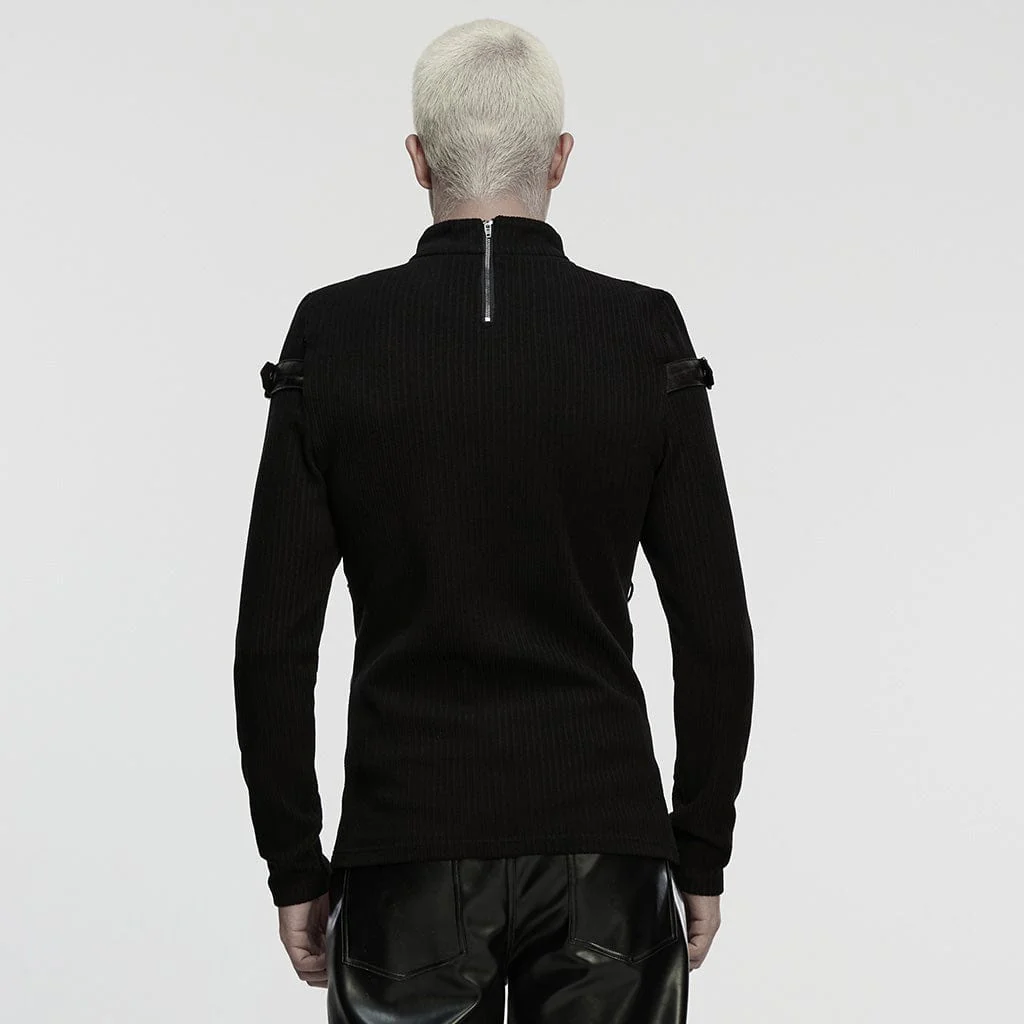 Top da uomo con cinturino e fibbia punk e colletto rialzato - immagine 4