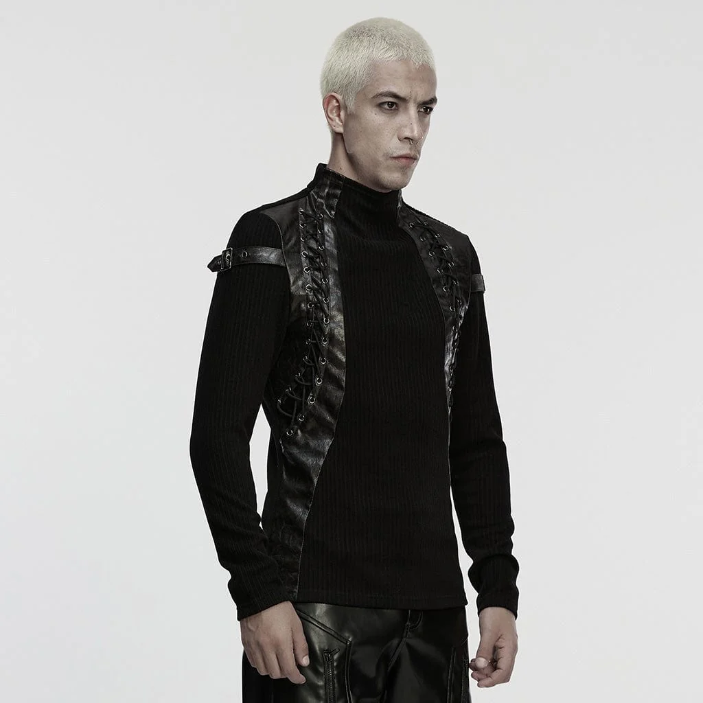 Top da uomo con cinturino e fibbia punk e colletto rialzato - immagine 3